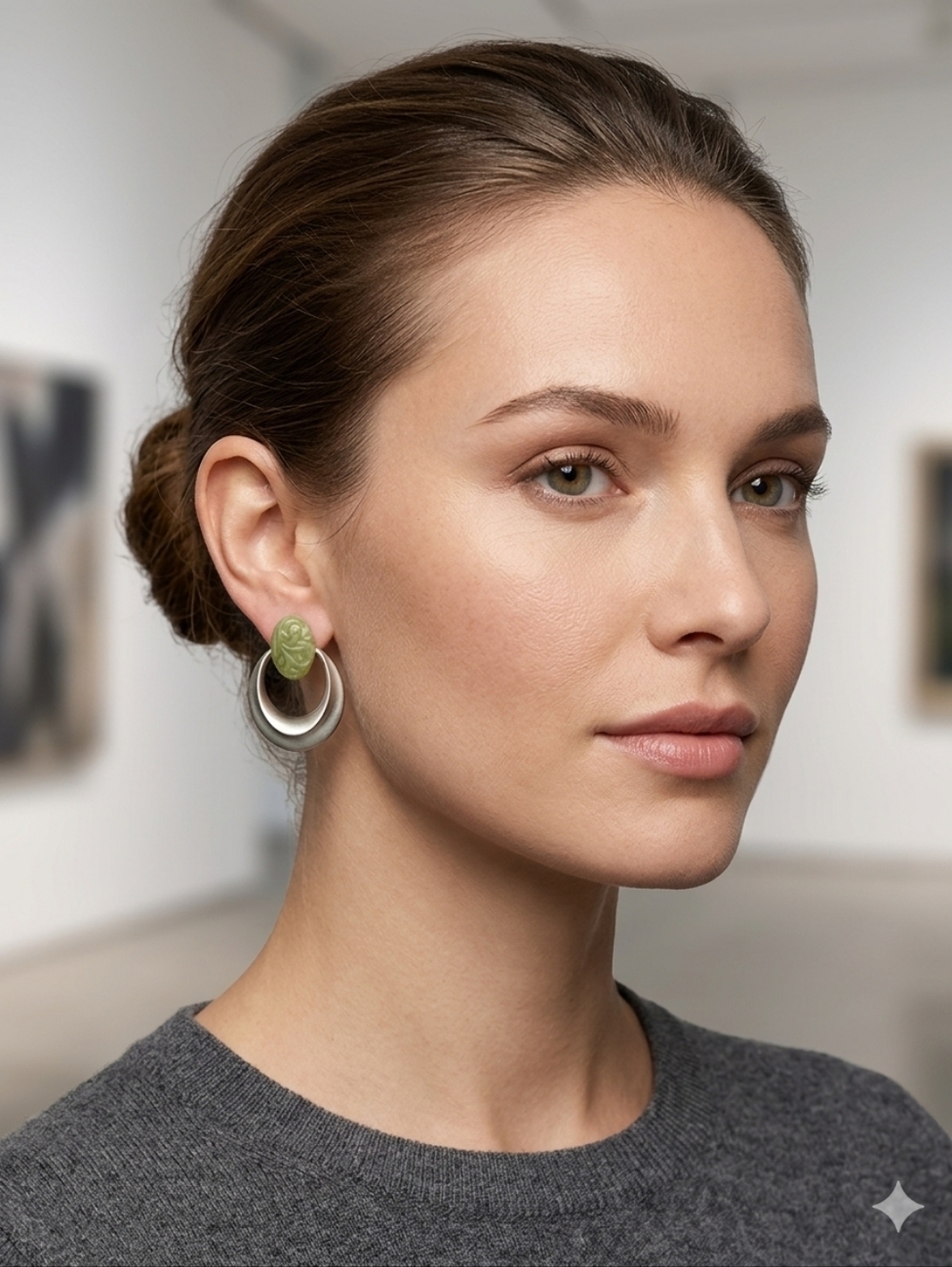 Contemporary Green and Silver Drop Earrings - Women Jewelry